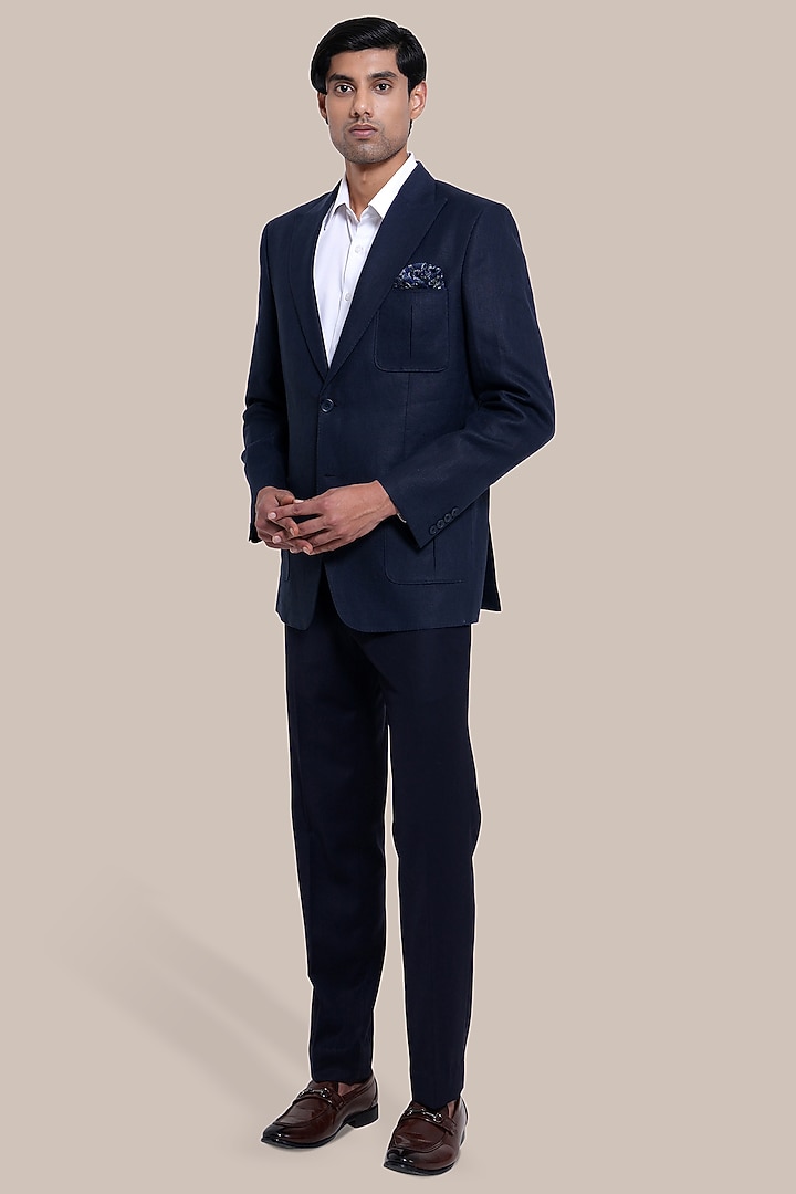 Blue Pure Linen Blazer Jacket by BRAHAAN at Pernia's Pop Up Shop