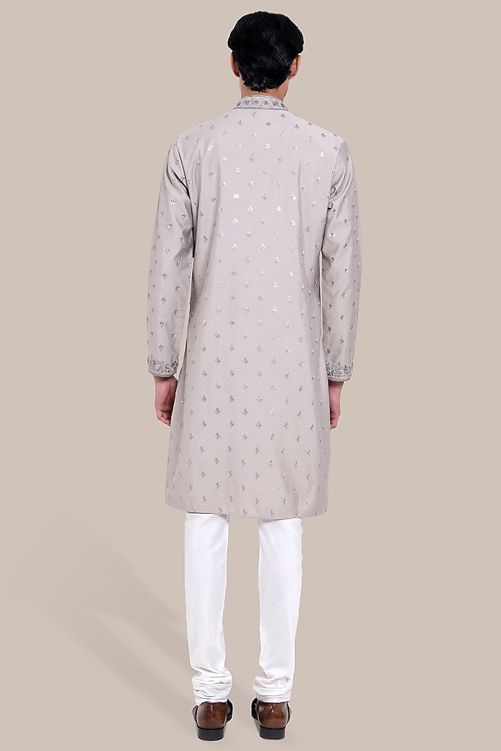 Grey Pure Chanderi Silk Thread Embroidered Kurta et by BRAHAAN at Pernia's Pop Up Shop