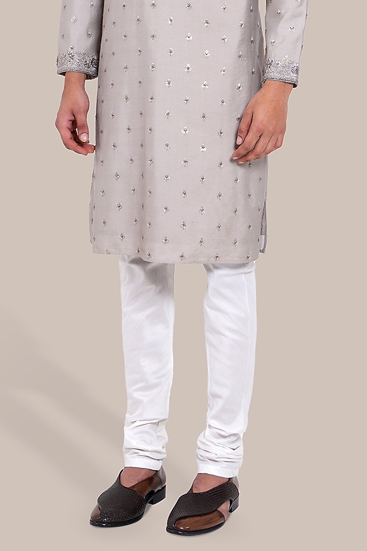 Grey Pure Chanderi Silk Thread Embroidered Kurta et by BRAHAAN at Pernia's Pop Up Shop