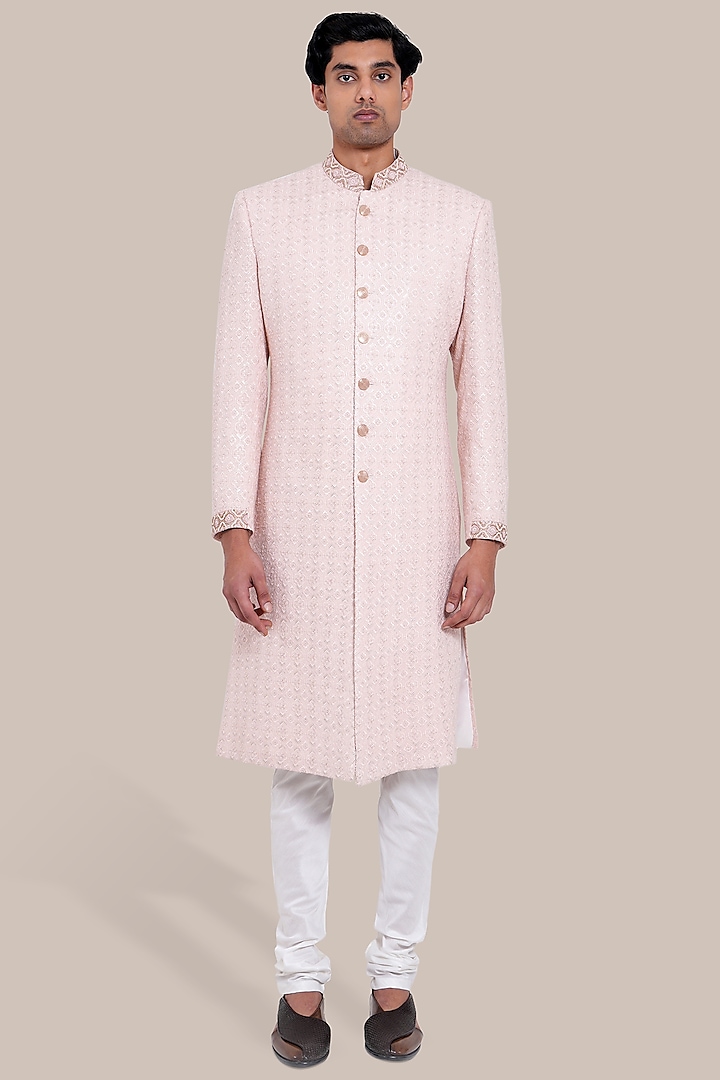 Pink Pure Silk Printed & Chikankari Embroidered Indo-Western Set by BRAHAAN at Pernia's Pop Up Shop