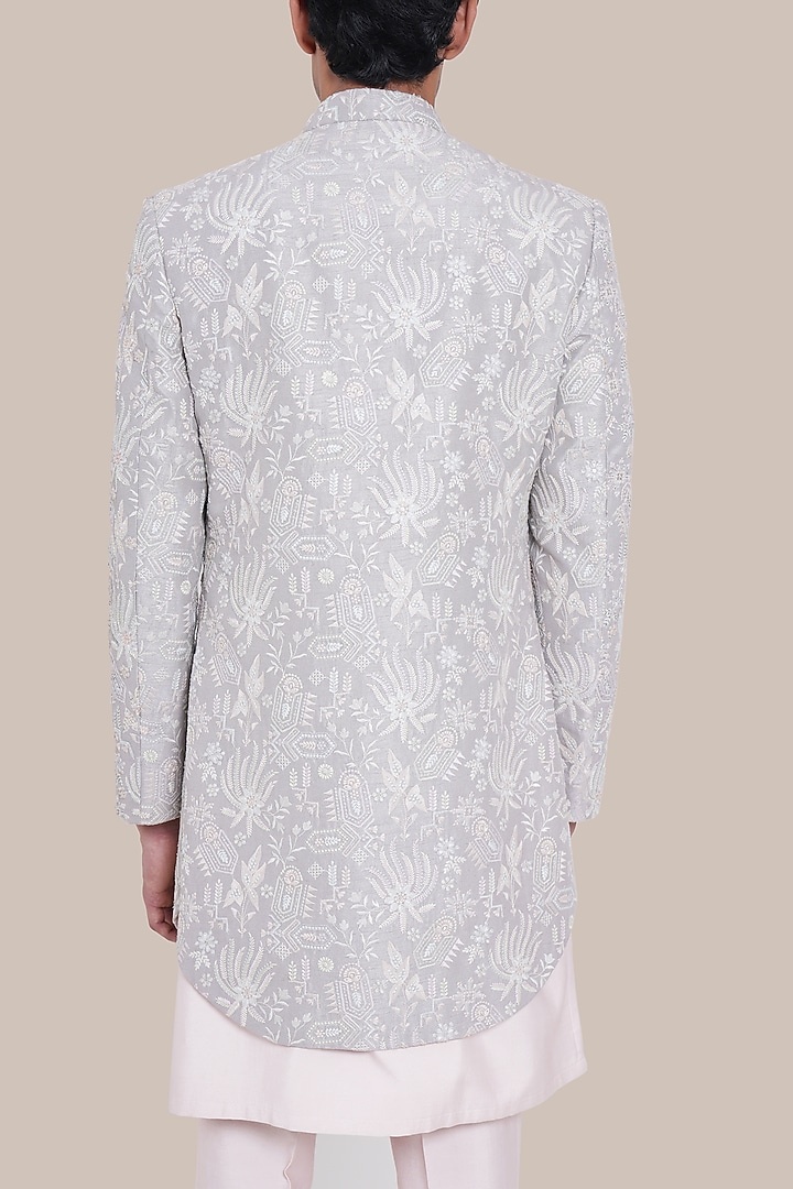 Purple Pure Silk Thread Embroidered Indo-Western Set by BRAHAAN at Pernia's Pop Up Shop