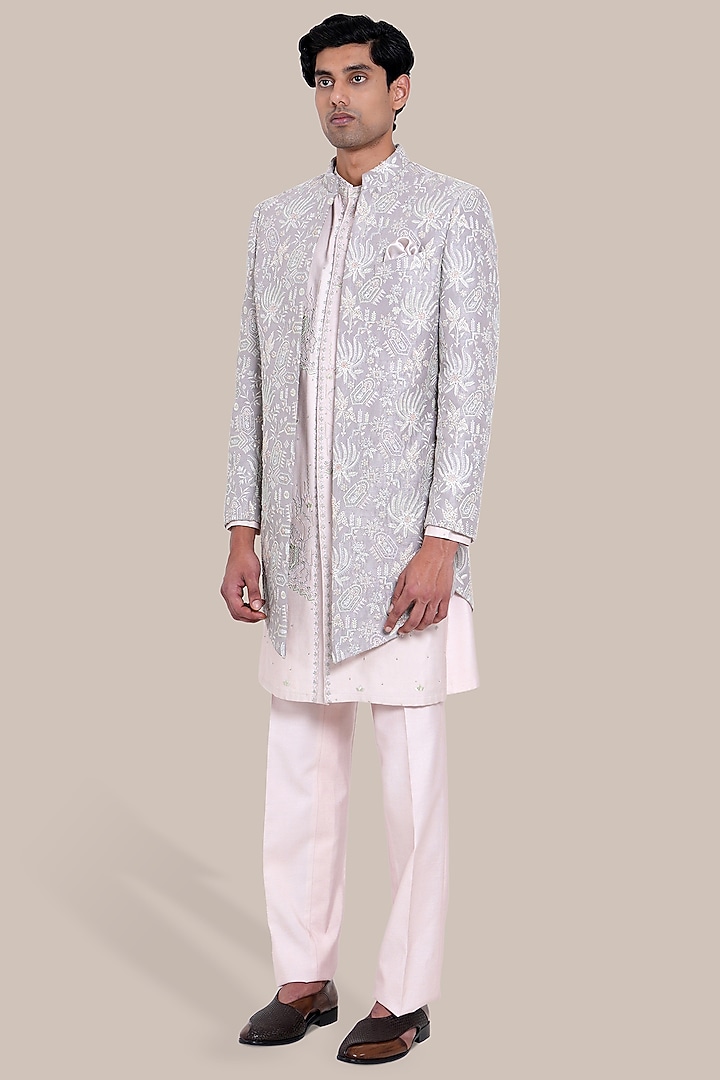 Purple Pure Silk Thread Embroidered Indo-Western Set by BRAHAAN at Pernia's Pop Up Shop