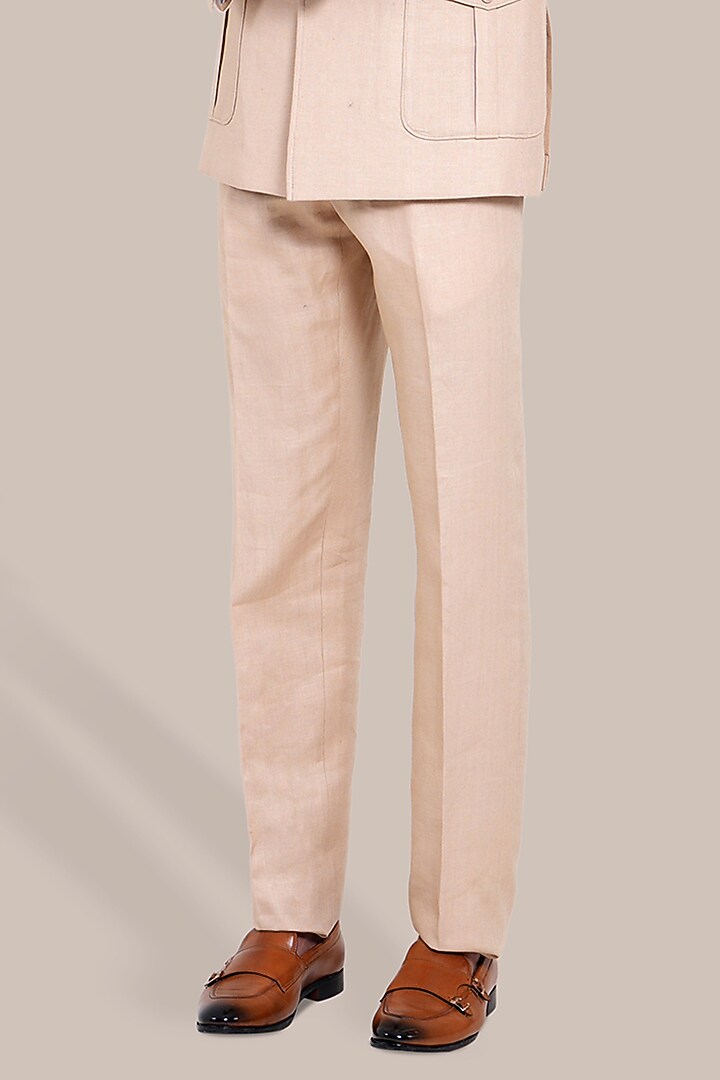 Beige Linen Wedding Bandhgala Set by BRAHAAN at Pernia's Pop Up Shop
