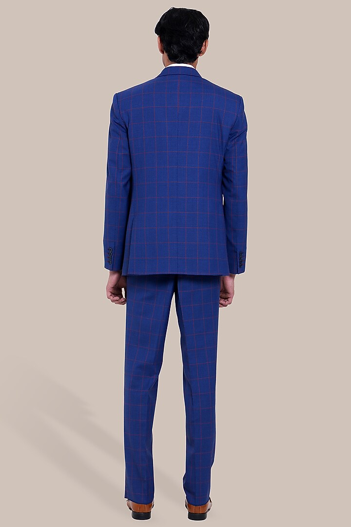 Navy Blue Wool Blend Checkered Tuxedo Set by BRAHAAN at Pernia's Pop Up Shop