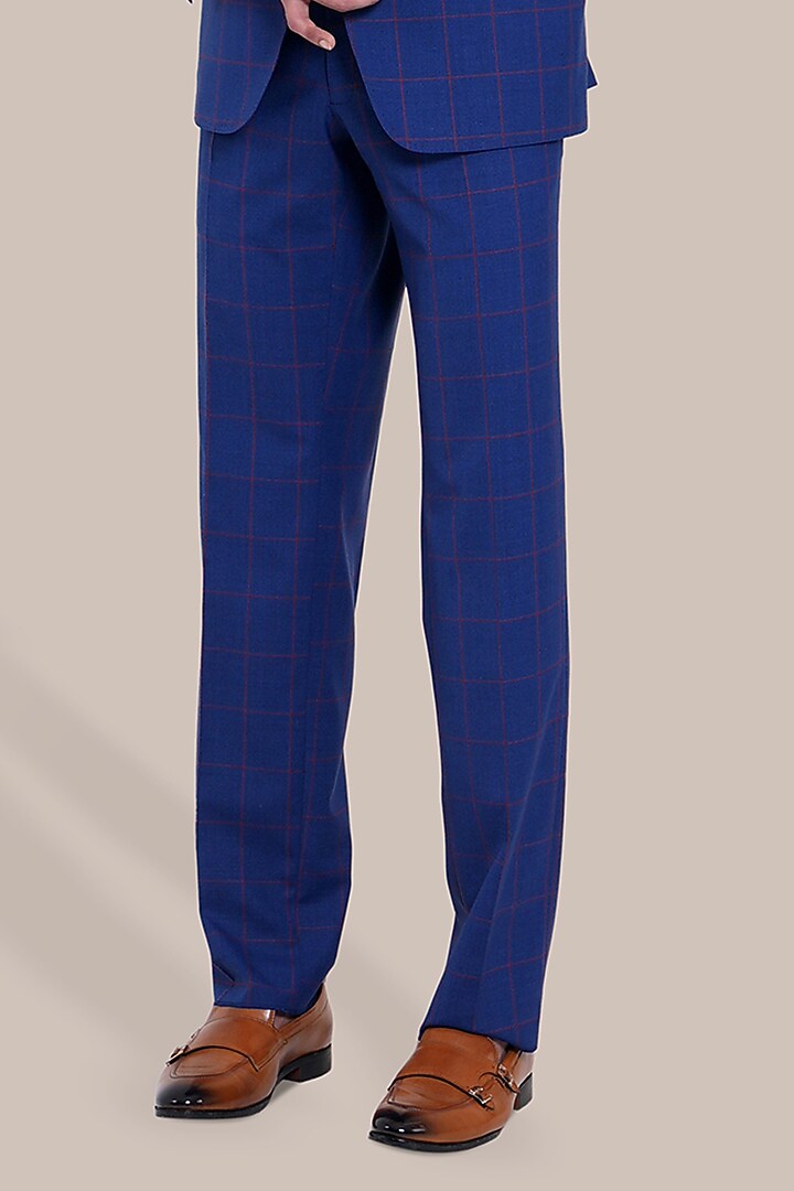 Navy Blue Wool Blend Checkered Tuxedo Set by BRAHAAN at Pernia's Pop Up Shop