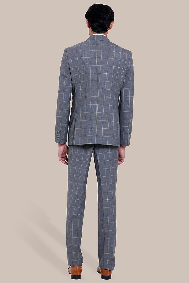 Grey Wool Blend Checkered Tuxedo Set by BRAHAAN at Pernia's Pop Up Shop