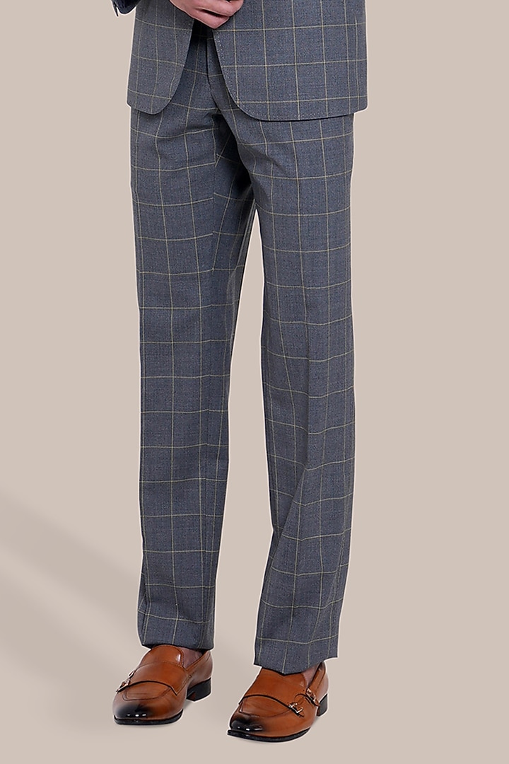 Grey Wool Blend Checkered Tuxedo Set by BRAHAAN at Pernia's Pop Up Shop