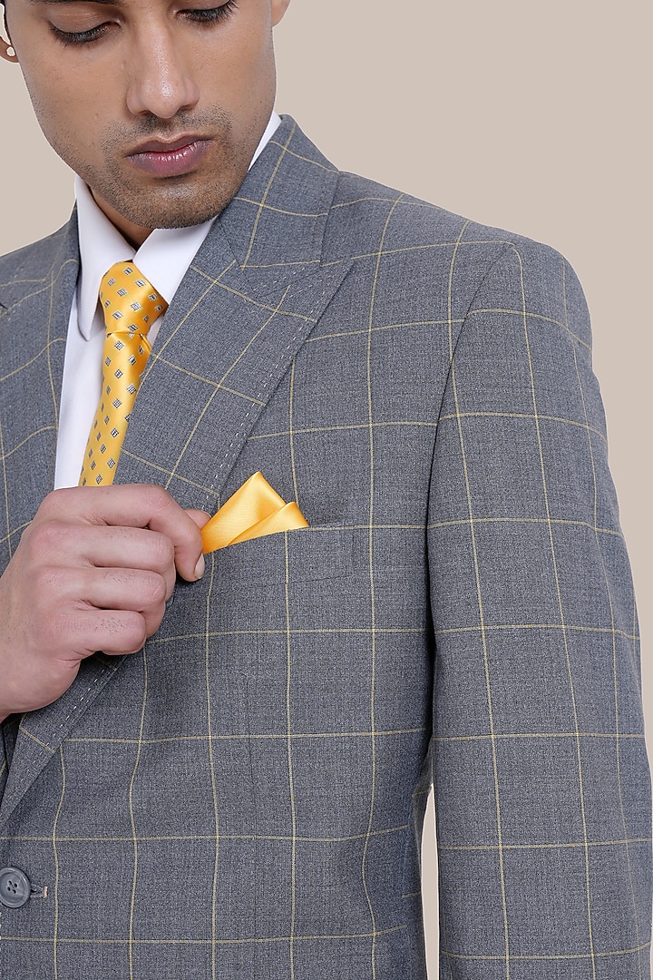 Grey Wool Blend Checkered Tuxedo Set by BRAHAAN at Pernia's Pop Up Shop