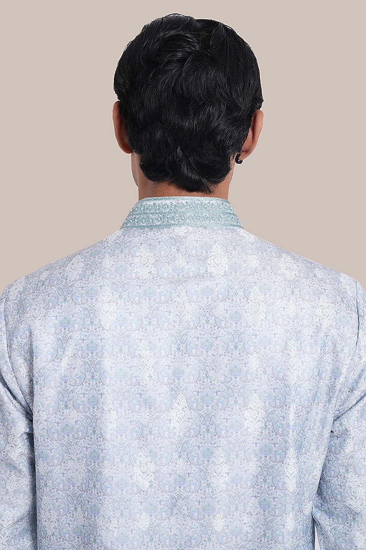 Light Green Silk Jacquard Thread Embroidered Kurta Set by BRAHAAN at Pernia's Pop Up Shop