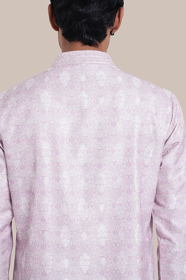 Pink Silk Jacquard Thread Embroidered Kurta Set by BRAHAAN at Pernia's Pop Up Shop