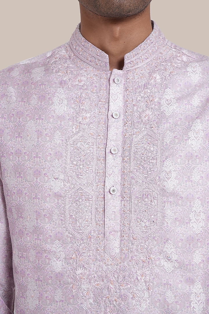 Pink Silk Jacquard Thread Embroidered Kurta Set by BRAHAAN at Pernia's Pop Up Shop