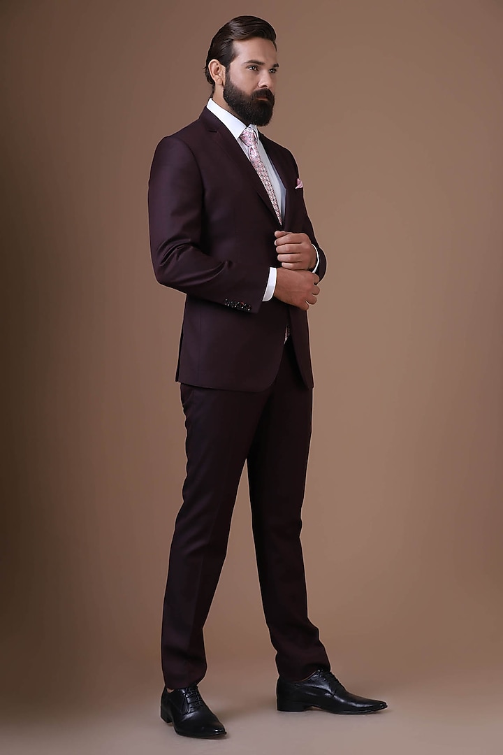 Wine Poly Wool Blazer Set by BRAHAAN at Pernia's Pop Up Shop