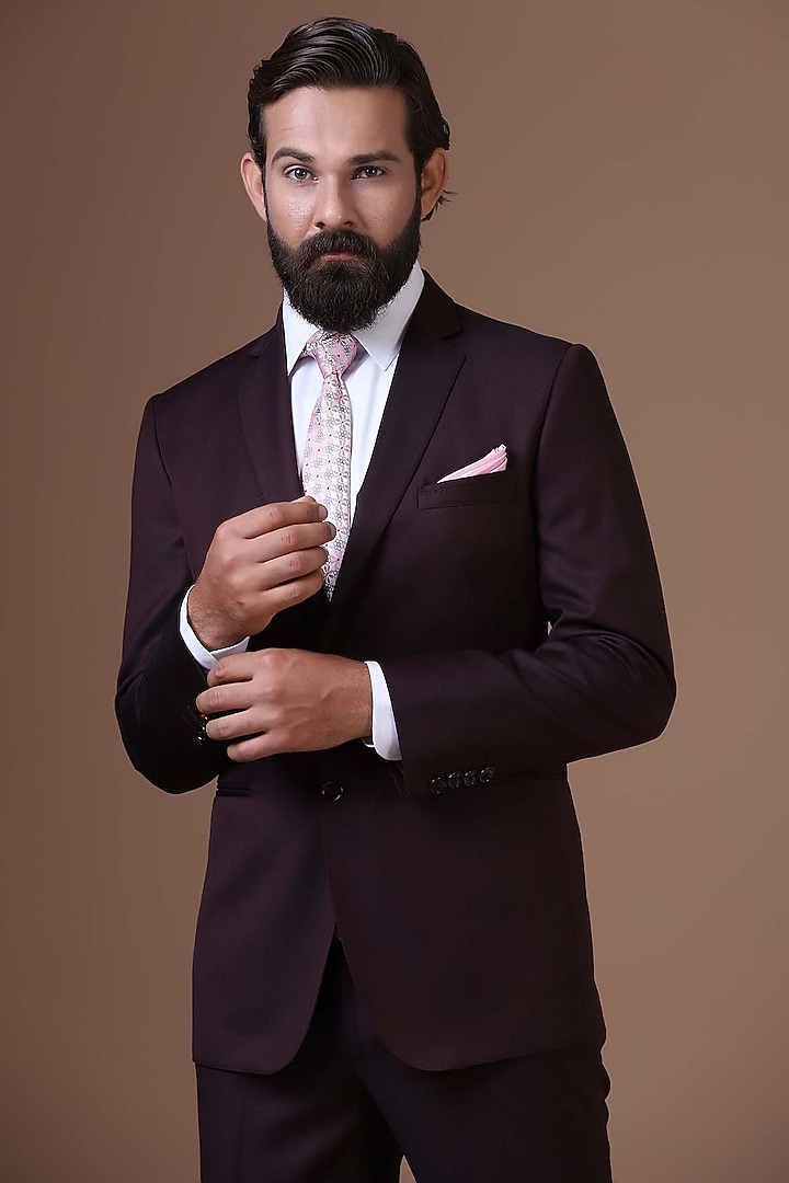Wine Poly Wool Blazer Set by BRAHAAN at Pernia's Pop Up Shop