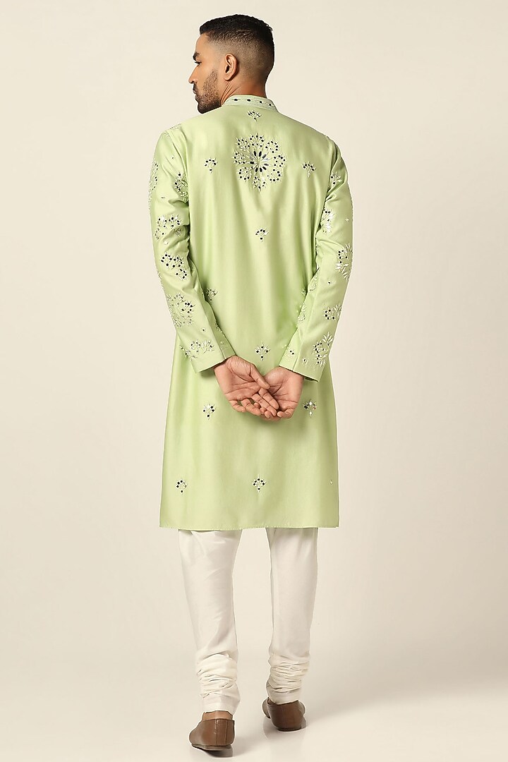 Green Chanderi Silk Mirror Embroidered Kurta Set by BRAHAAN at Pernia's Pop Up Shop