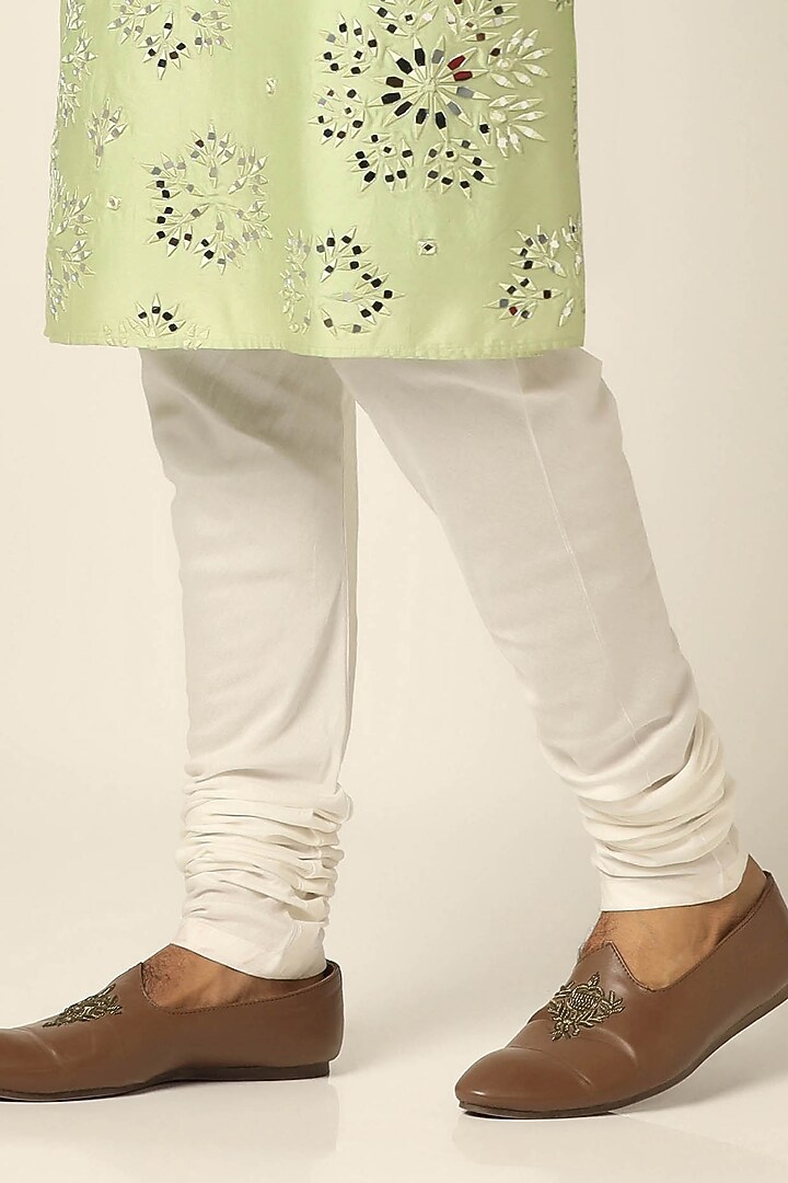 Green Chanderi Silk Mirror Embroidered Kurta Set by BRAHAAN at Pernia's Pop Up Shop