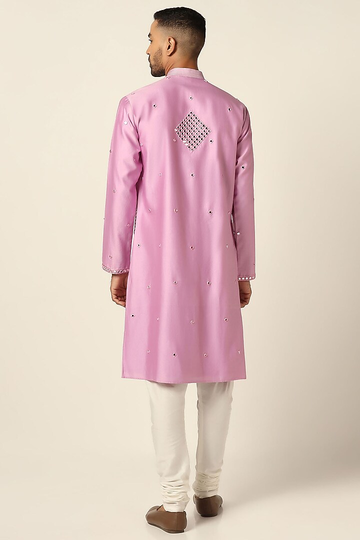 Pink Chanderi Silk Mirror Embroidered Kurta Set by BRAHAAN at Pernia's Pop Up Shop