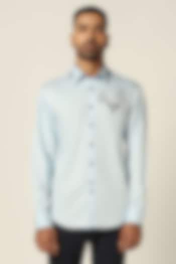 Sky Blue Giza Cotton Embroidered Shirt by BRAHAAN