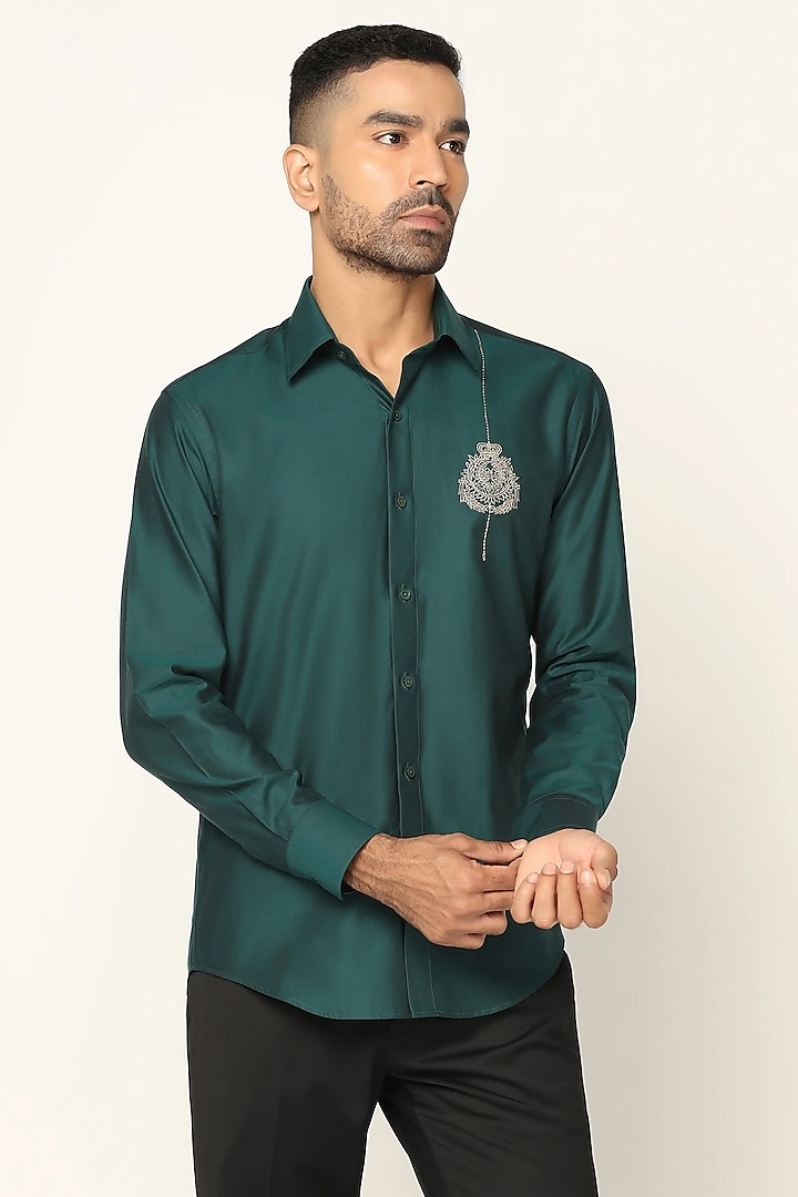 Dark Green Giza Cotton Shirt by BRAHAAN