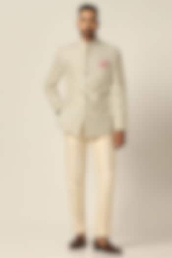 Off-White Raw Silk Embroidered Bandghala Set by BRAHAAN
