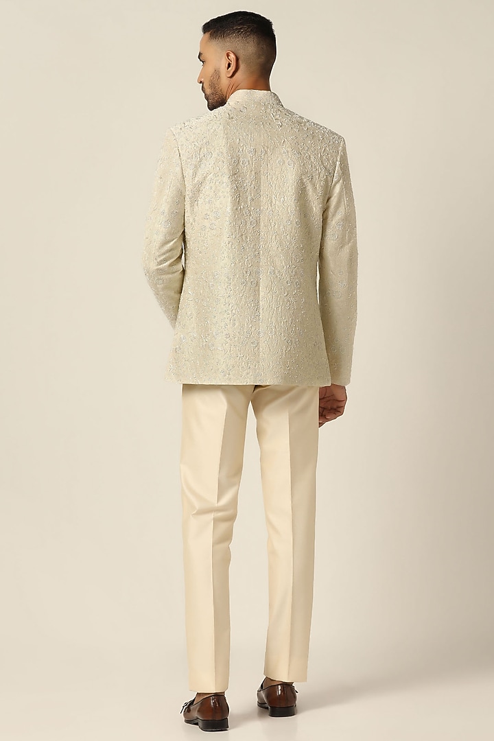 Off-White Raw Silk Embroidered Bandghala Set by BRAHAAN at Pernia's Pop Up Shop