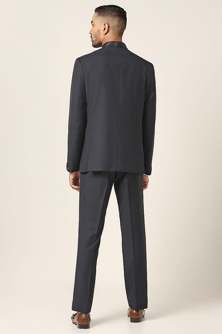 Navy Wool Blend Wedding Bandhgala Set by BRAHAAN at Pernia's Pop Up Shop