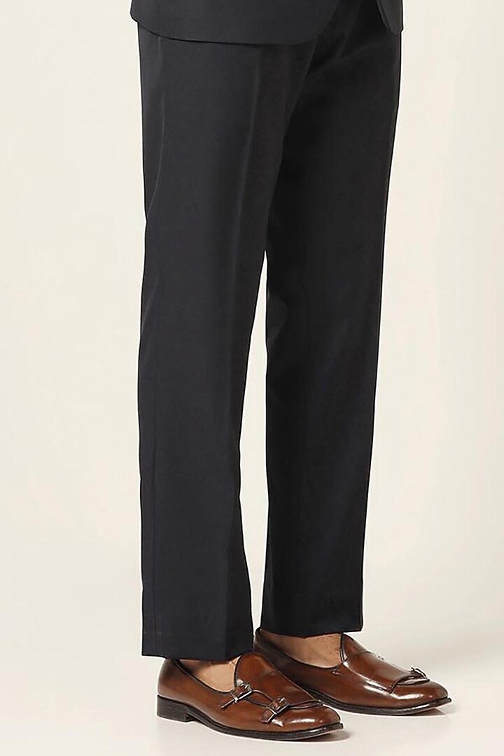 Navy Wool Blend Wedding Bandhgala Set by BRAHAAN at Pernia's Pop Up Shop