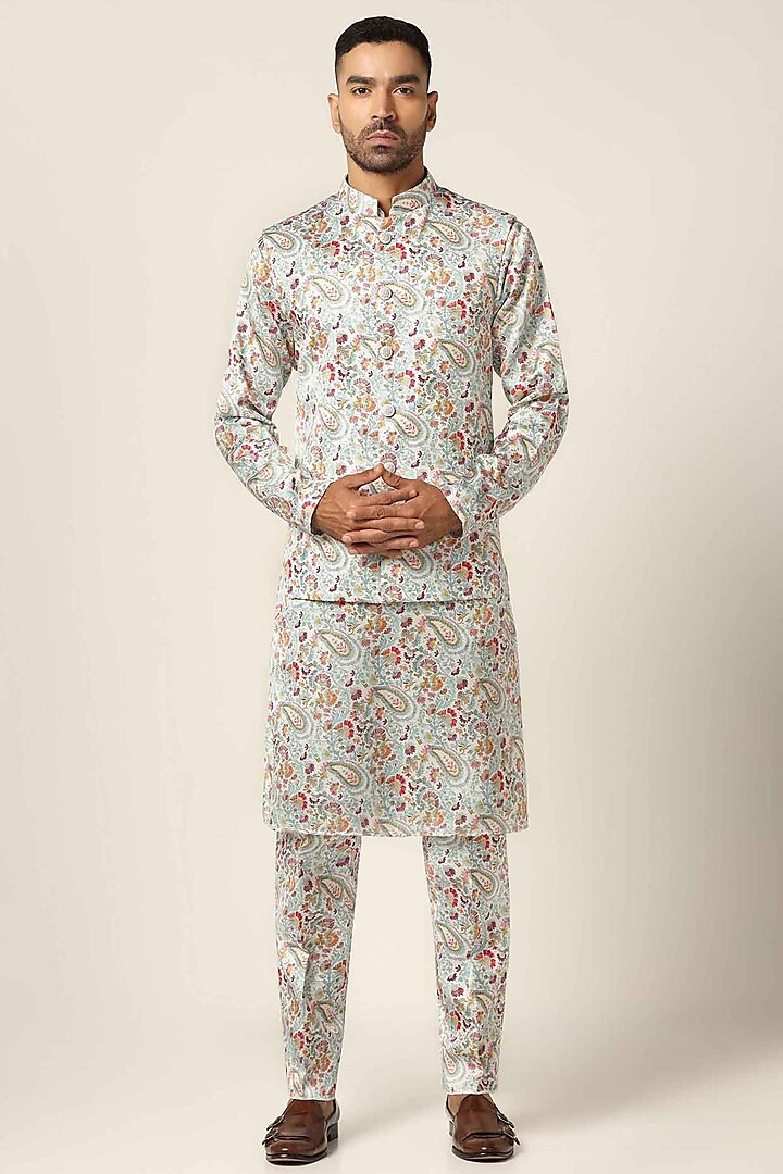 White floral shop nehru jacket