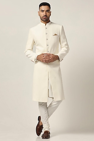 Off-White Cotton Velvet Indowestern Set by BRAHAAN