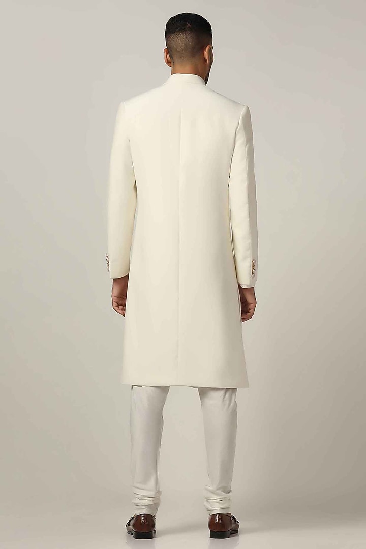 Off-White Cotton Velvet Wedding Indowestern Set by BRAHAAN at Pernia's Pop Up Shop