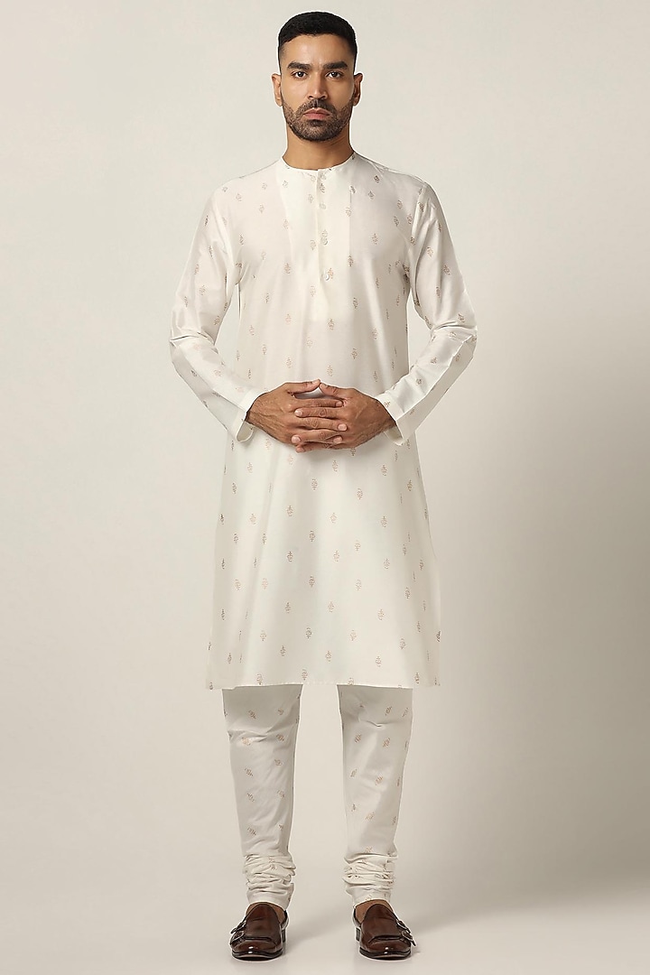 Off-White Cotton Velvet Wedding Indowestern Set by BRAHAAN at Pernia's Pop Up Shop
