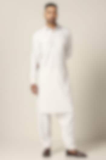 White Spun Polyester Pathani Kurta Set by BRAHAAN at Pernia's Pop Up Shop