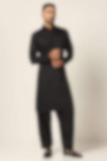Black Spun Polyester Pathani Kurta Set by BRAHAAN at Pernia's Pop Up Shop