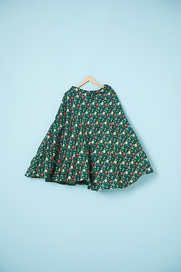 Bottle Green Satin & Silk Printed Lehenga Set For Girls by Brat N Pret at Pernia's Pop Up Shop
