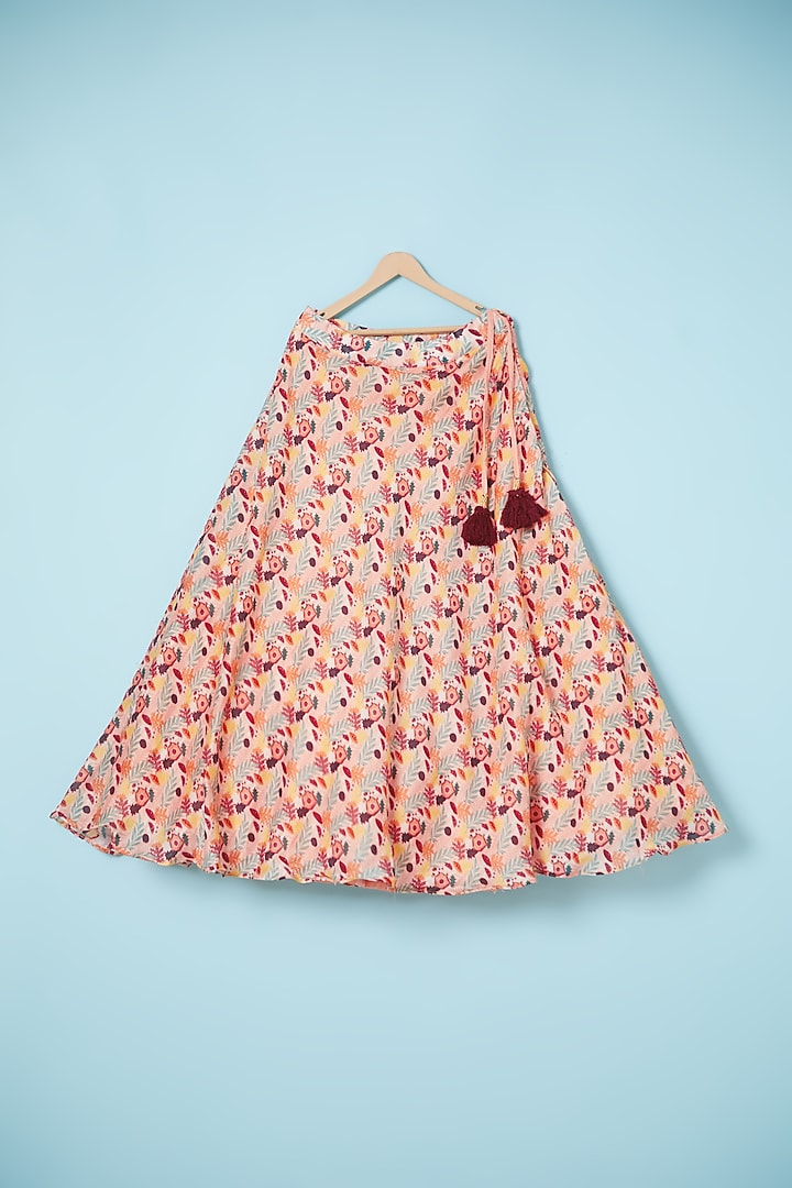 Pinkish Peach Silk Printed Lehenga Set For Girls by Brat N Pret at Pernia's Pop Up Shop