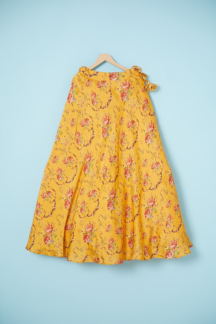 Yellow Silk Printed Lehenga Set For Girls by Brat N Pret at Pernia's Pop Up Shop