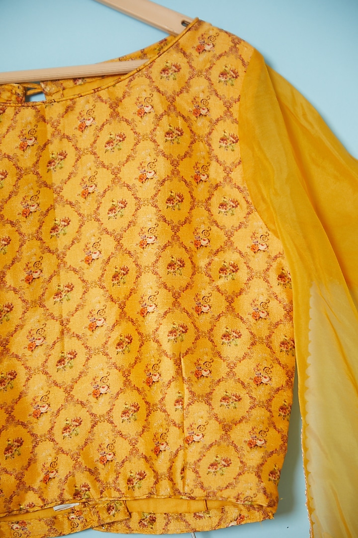 Yellow Silk Printed Lehenga Set For Girls by Brat N Pret at Pernia's Pop Up Shop