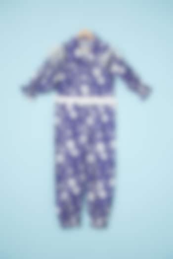 Purple Cotton Digital Printed Jumpsuit For Girls by Brat N Pret