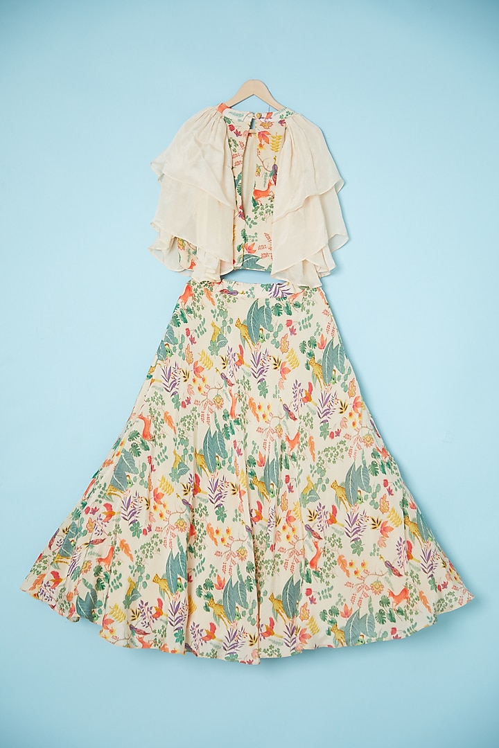 Multi-Colored Silk Printed Lehenga Set For Girls by Brat N Pret at Pernia's Pop Up Shop