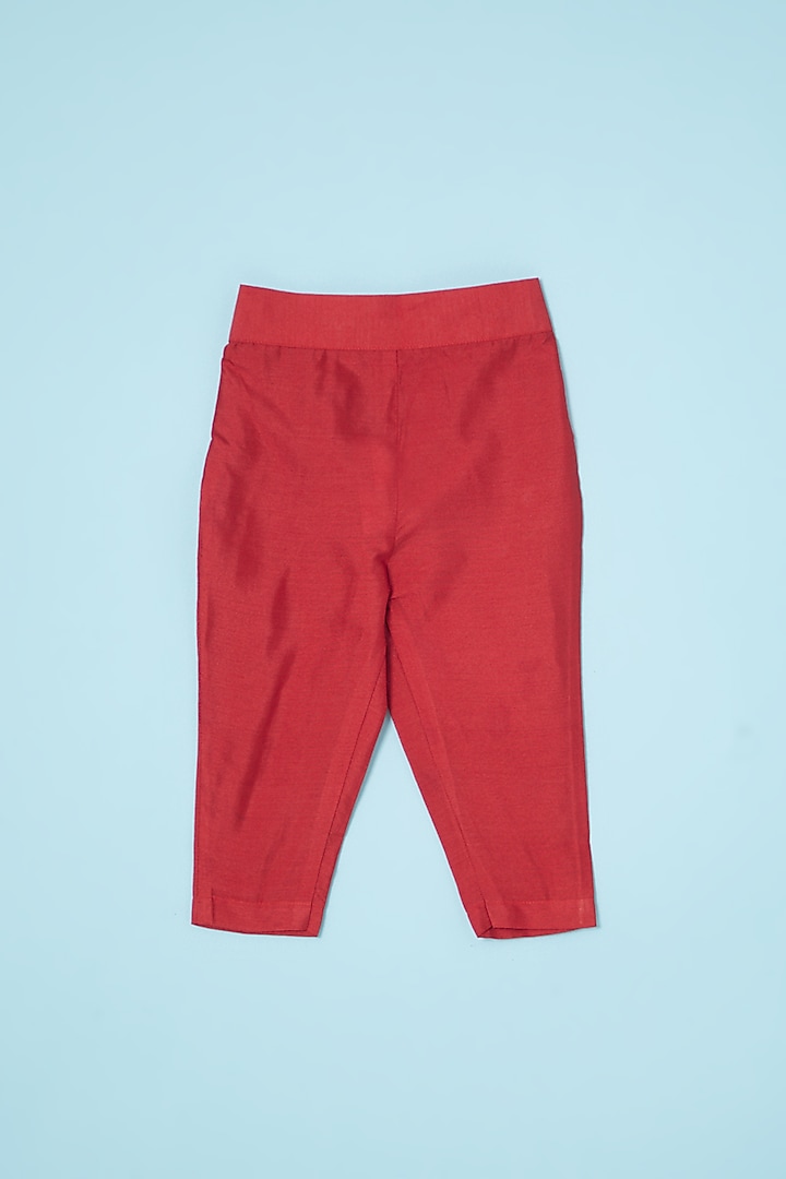 Red Silk Printed Bandhgala Set For Boys by Brat N Pret at Pernia's Pop Up Shop
