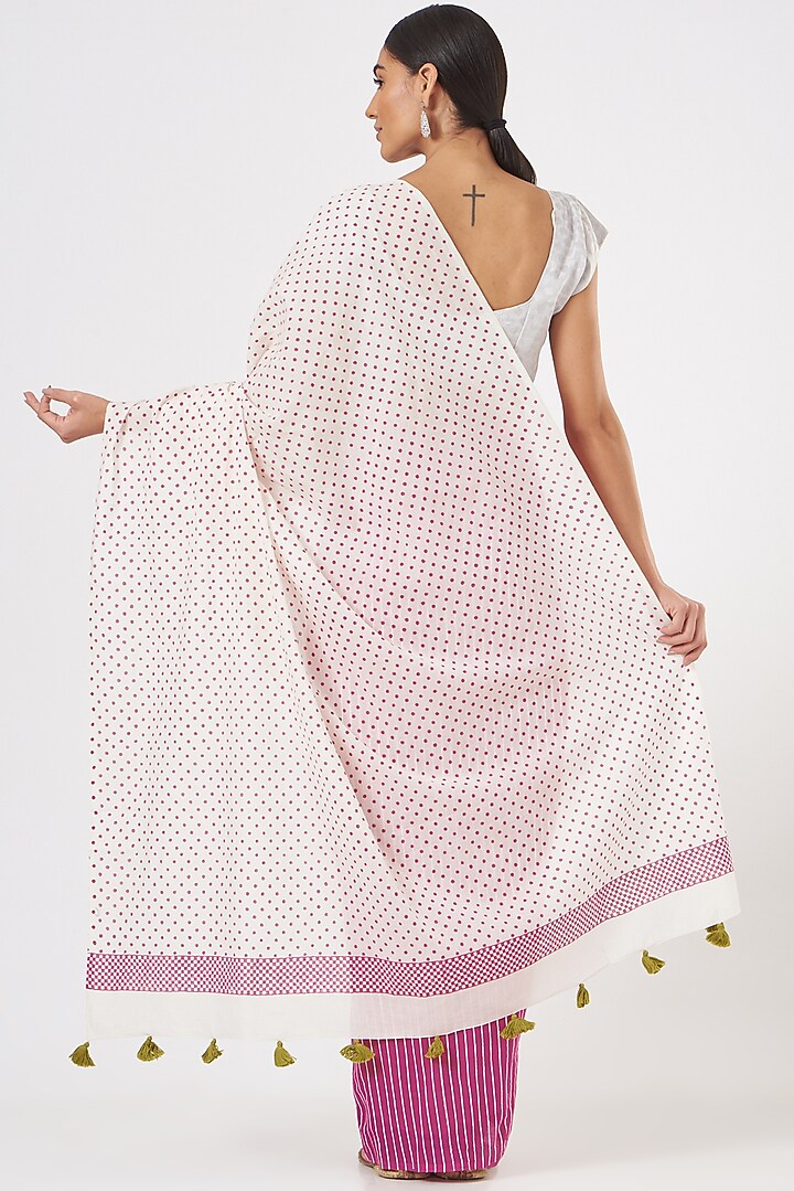 Pink & Off- White Printed Festive Saree Set by Brij Bari at Pernia's Pop Up Shop