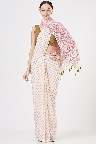 Pink Printed Saree Set by Brij Bari