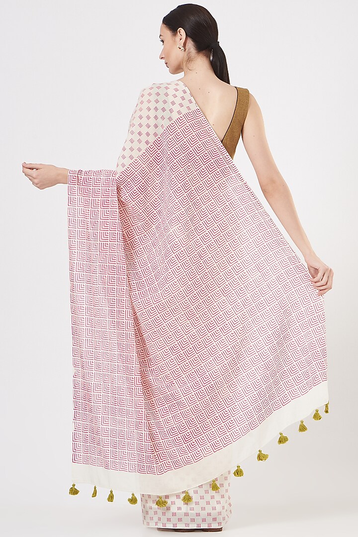 Pink Printed Festive Saree Set by Brij Bari at Pernia's Pop Up Shop