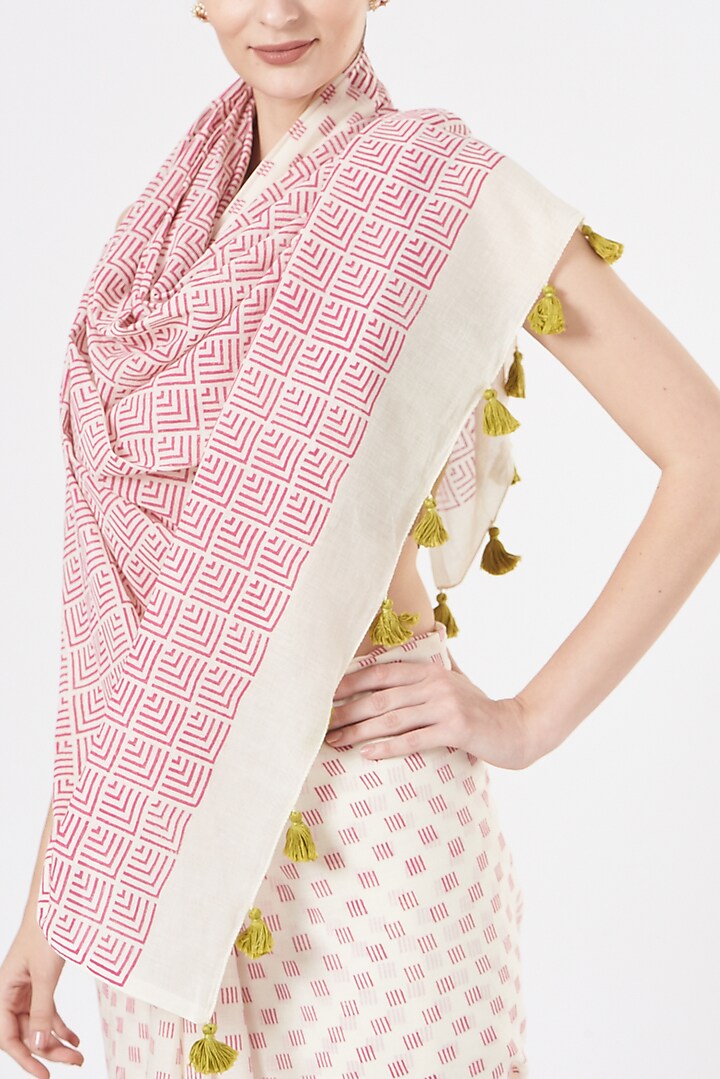 Pink Printed Festive Saree Set by Brij Bari at Pernia's Pop Up Shop