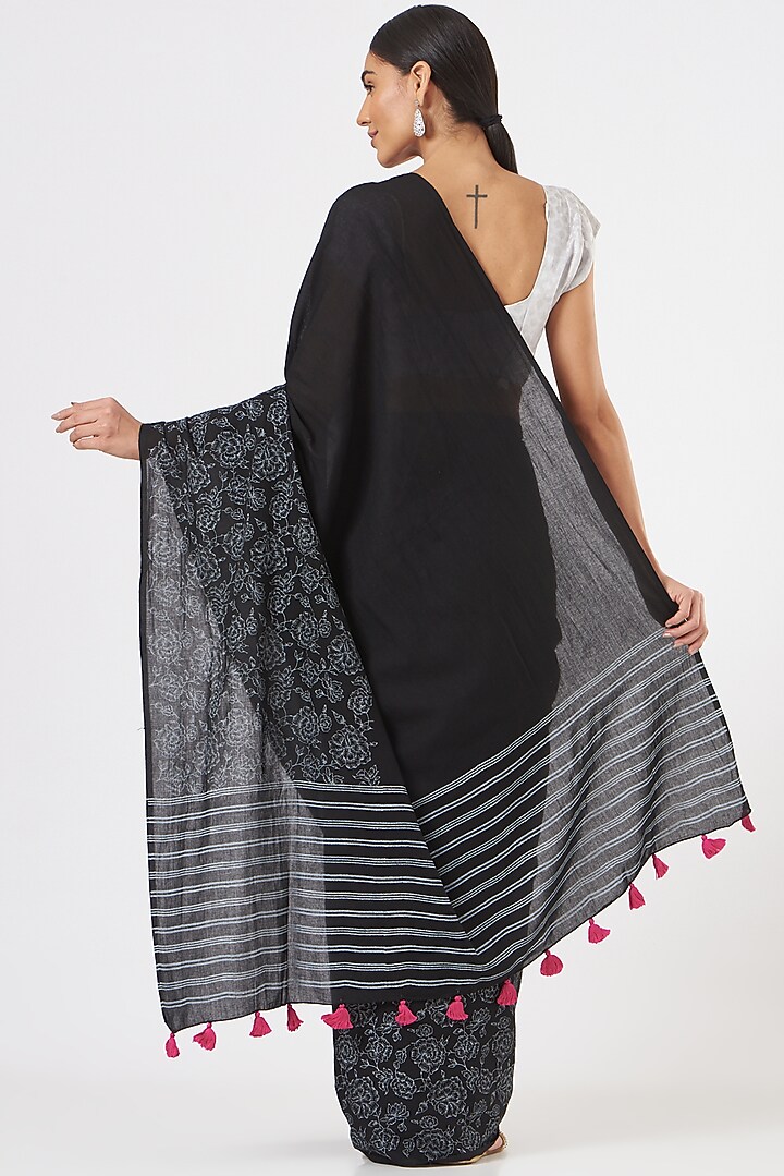 Black Printed Festive Saree Set by Brij Bari at Pernia's Pop Up Shop