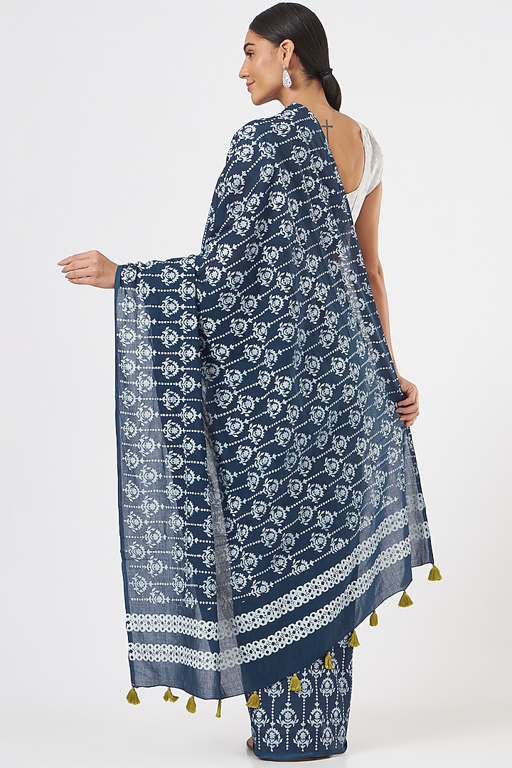 Blue Printed Festive Saree Set by Brij Bari at Pernia's Pop Up Shop