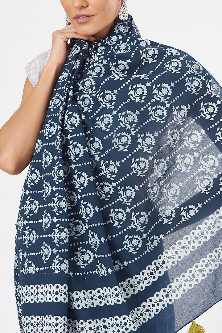 Blue Printed Festive Saree Set by Brij Bari at Pernia's Pop Up Shop