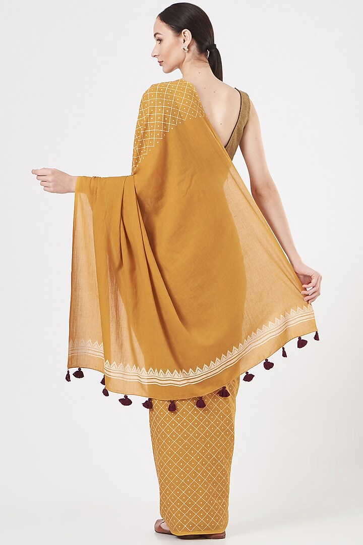 Ochre Yellow Printed Festive Saree Set by Brij Bari at Pernia's Pop Up Shop