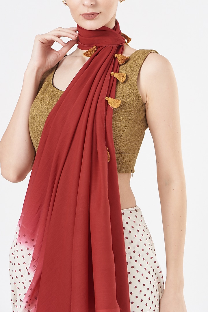 Red & Off-White Printed Festive Saree Set by Brij Bari at Pernia's Pop Up Shop