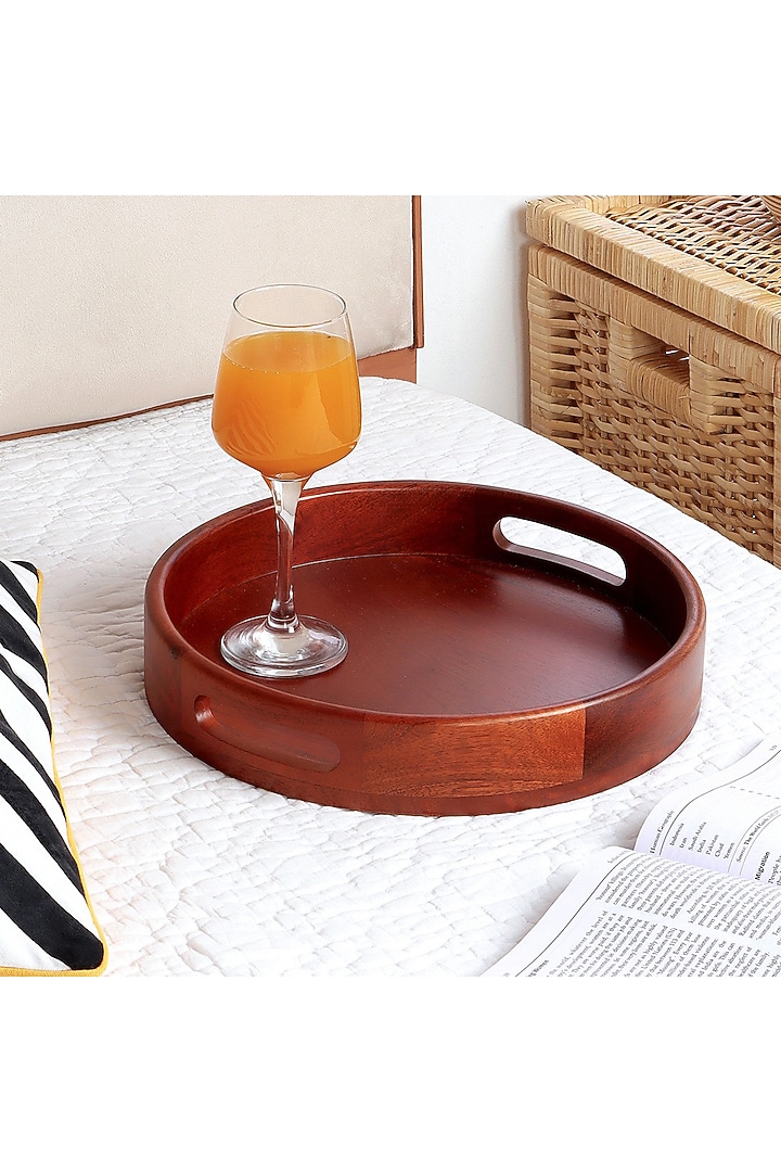 Brown Solid Wood Round Serve Tray by Brick Brown at Pernia's Pop Up Shop