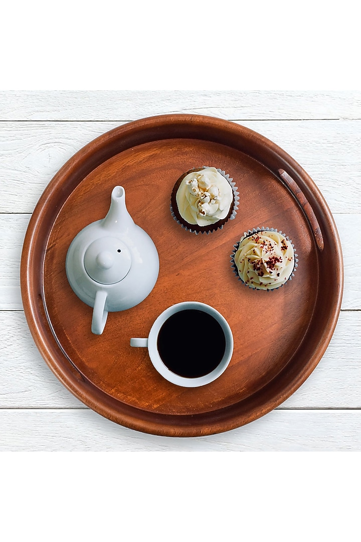 Brown Solid Wood Round Serve Tray by Brick Brown at Pernia's Pop Up Shop